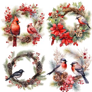 20 Clipart de guirlande de Noël, mignons oiseaux, clipart, clipart numérique, aquarelle, PNG de haute qualité, clipart imprimable, téléchargement numérique