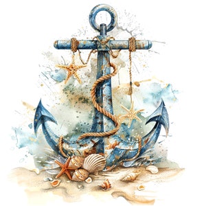 10 Anchor Clipart, Ancient Anchor, Nautical Clipart, Digital Clipart, Watercolor clipart, Printable clipart, Digital download, Paper craft