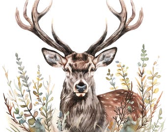 9 Clipart di cervi nella foresta, clipart acquerello stampabili, JPG di alta qualità, download digitale, sublimazione di alci, lavoretti di carta, diari spazzatura