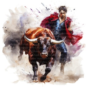 10 Matador and Bull Clipart, Bullfighter Clipart, Printable Watercolor ...