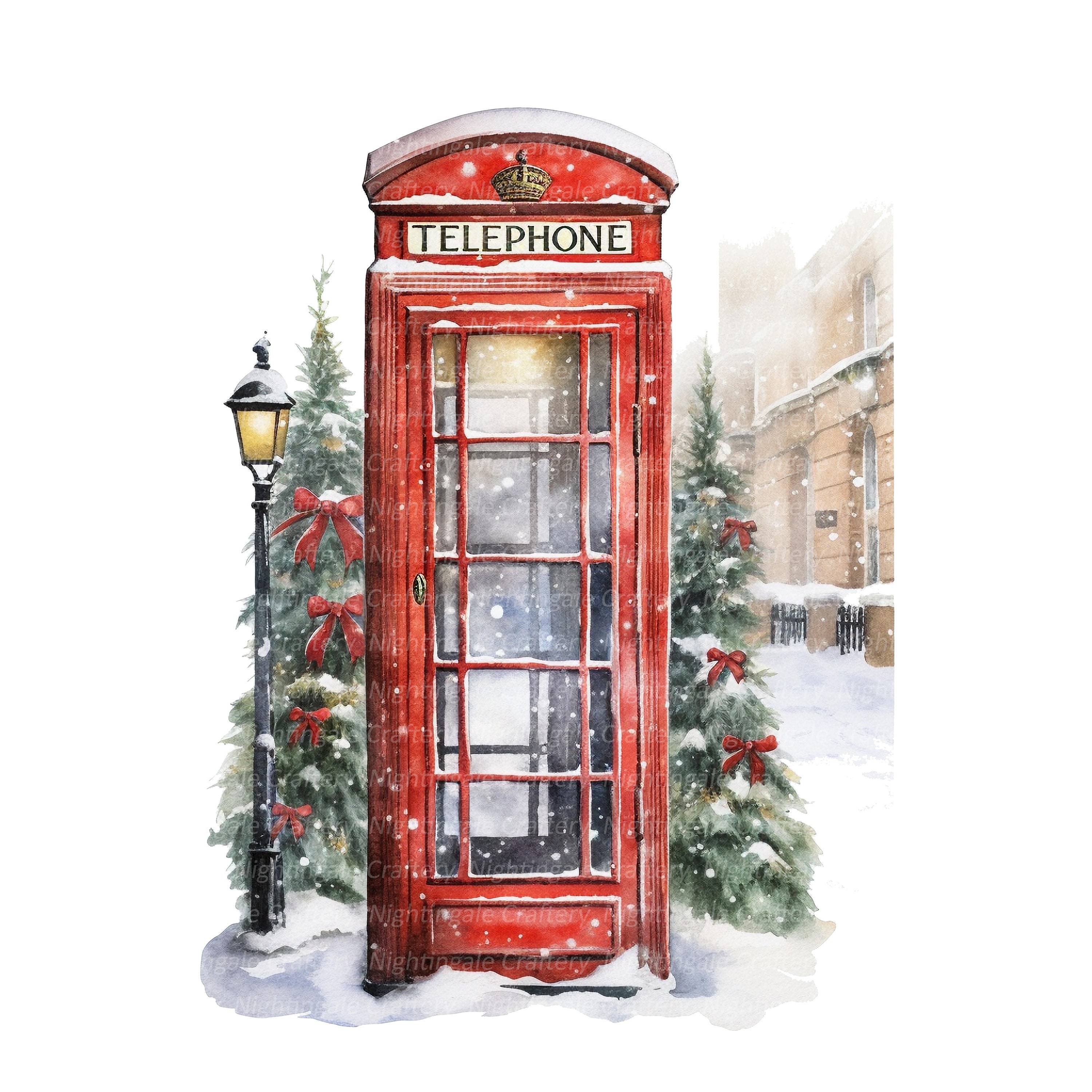 Winter Telephone 8 Phone Booth Winter Clipart, Telephone Booth, Printable Watercolor ...