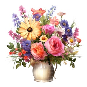 12 clipart de buquê de flores, flores silvestres, clipart em aquarela para impressão, 12 JPGs de alta qualidade, download digital, artesanato em papel, diários indesejados