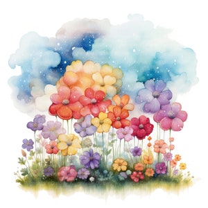 12 imágenes prediseñadas de flores de arco iris, arco iris de vivero, imágenes prediseñadas de acuarela imprimibles, JPG de alta calidad, descarga digital, alta resolución, artesanía de papel