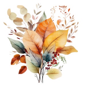 12 cliparts bouquet de feuilles d'automne, feuilles d'automne, clipart aquarelle imprimable, PNG de haute qualité, téléchargement numérique, créations en papier, journaux indésirables