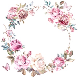 12 decori floreali, cornice floreale, rose, clipart digitale, clipart acquerello, JPG di alta qualità, download digitale, creazione di carta, diario spazzatura