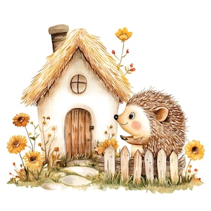 9 Igel Haus Clipart, Cartoon Igel, druckbare Aquarell Clipart, hochwertige JPGs, digitaler Download, Papiermodell, Sublimation