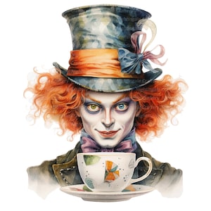 10 clipart de chapeleiro maluco, Alice no país das maravilhas, clipart em aquarela para impressão, PNG / JPG de alta qualidade, download digital, artesanato em papel, diários indesejados