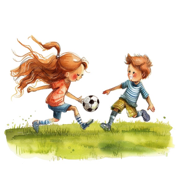 10 kinderen voetbal clipart, kinderen voetbal, cartoon kinderen, afdrukbare aquarel clipart, hoge kwaliteit JPG, digitale download, Paper Craft - Etsy Nederland