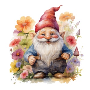 10 Happy Gnome Clipart, Garden Gnome Clipart, Printable Watercolor clipart, High Quality JPGs, Digital download, Paper craft, junk journals