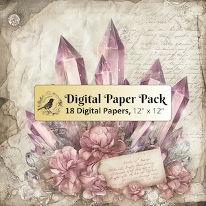 Papel de carta vintage con 18 diamantes, paquete de papel digital, papel para diario basura, papel para álbumes de recortes, papel imprimible, archivos JPG de alta calidad, efímero