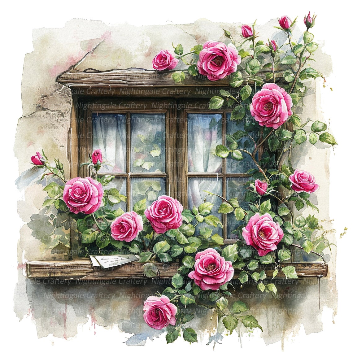 10 Floral Windows Clipart, Roses Windows Clipart, Floral Wall ...