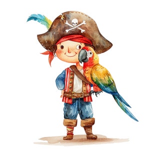 12 cliparts pirates de dessin animé, impression pirates mignons, clipart aquarelle imprimable, JPG de haute qualité, téléchargement numérique, créations en papier, journal indésirable image 1