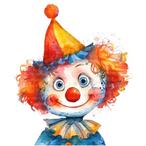 12 imágenes prediseñadas de payaso divertido, payaso de acuarela, imágenes prediseñadas de acuarela imprimibles, JPG de alta calidad, descarga digital, artesanía de papel, diarios basura