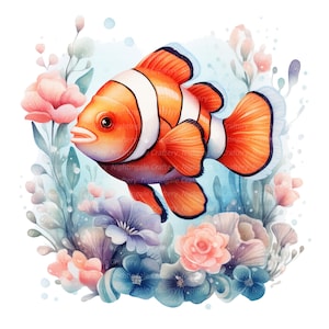 10 Imágenes prediseñadas de pez payaso de acuarela, pez payaso, imágenes prediseñadas de acuarela imprimible, JPG de alta calidad, descarga digital, artesanía de papel, diarios basura