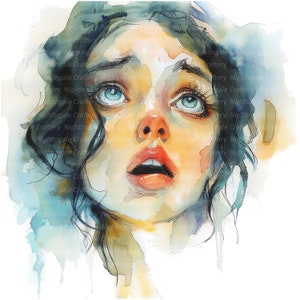16 Clipart visage de femme, clipart émotions femme, clipart aquarelle imprimable, JPG haute qualité, téléchargement numérique, créations en papier, journaux indésirables