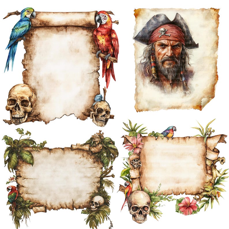 16 Pirate Theme Scroll Clipart, Vintage Scroll, High Quality Jpgs ...