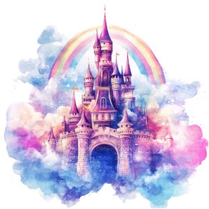 12 Princess Castle Clipart, Fairy Castle Sky, Printable Watercolor clipart, High Quality JPGs, Digital download, Paper craft, Junk Journals