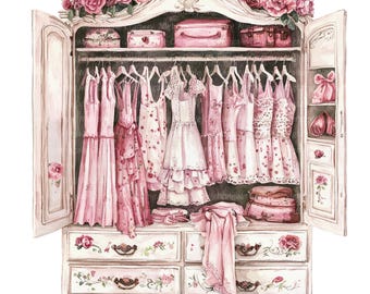 10 Shabby Chic Wardrobe Clipart, Floral Dress, Printable Watercolor clipart, High Quality JPGs, Digital download, Paper craft, junk journal