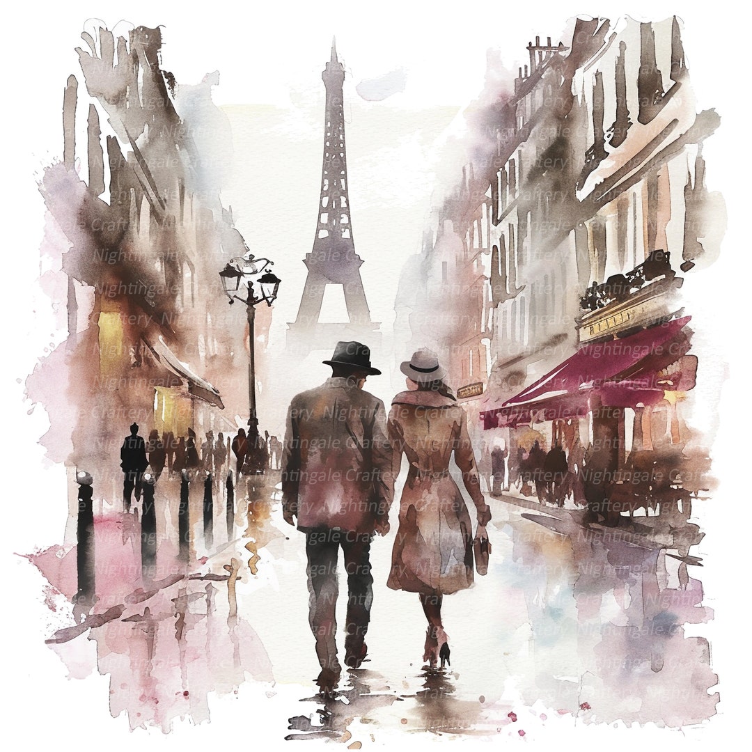 14 Couple in Paris Clipart, Romantic Couple, Printable Watercolor ...