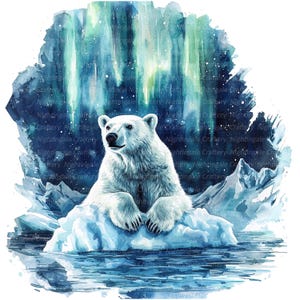 12 Clipart di orsi polari, aurore boreali, aurora, clipart acquerello stampabili, JPG di alta qualità, download digitale, lavoretti di carta, diari