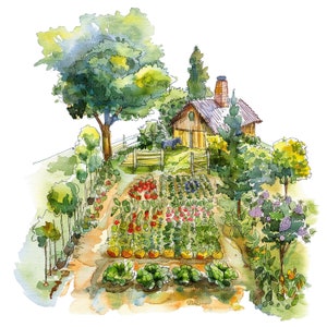 12 cliparts jardin, verger fruitier, clipart aquarelle imprimable, fichiers JPG de haute qualité, téléchargement numérique, créations en papier, journaux indésirables