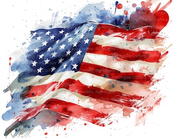 12 PNG USA Flag Clipart, Watercolor USA Flag, Printable Watercolor clipart, High Quality PNGs, Digital download, Paper craft, sublimation