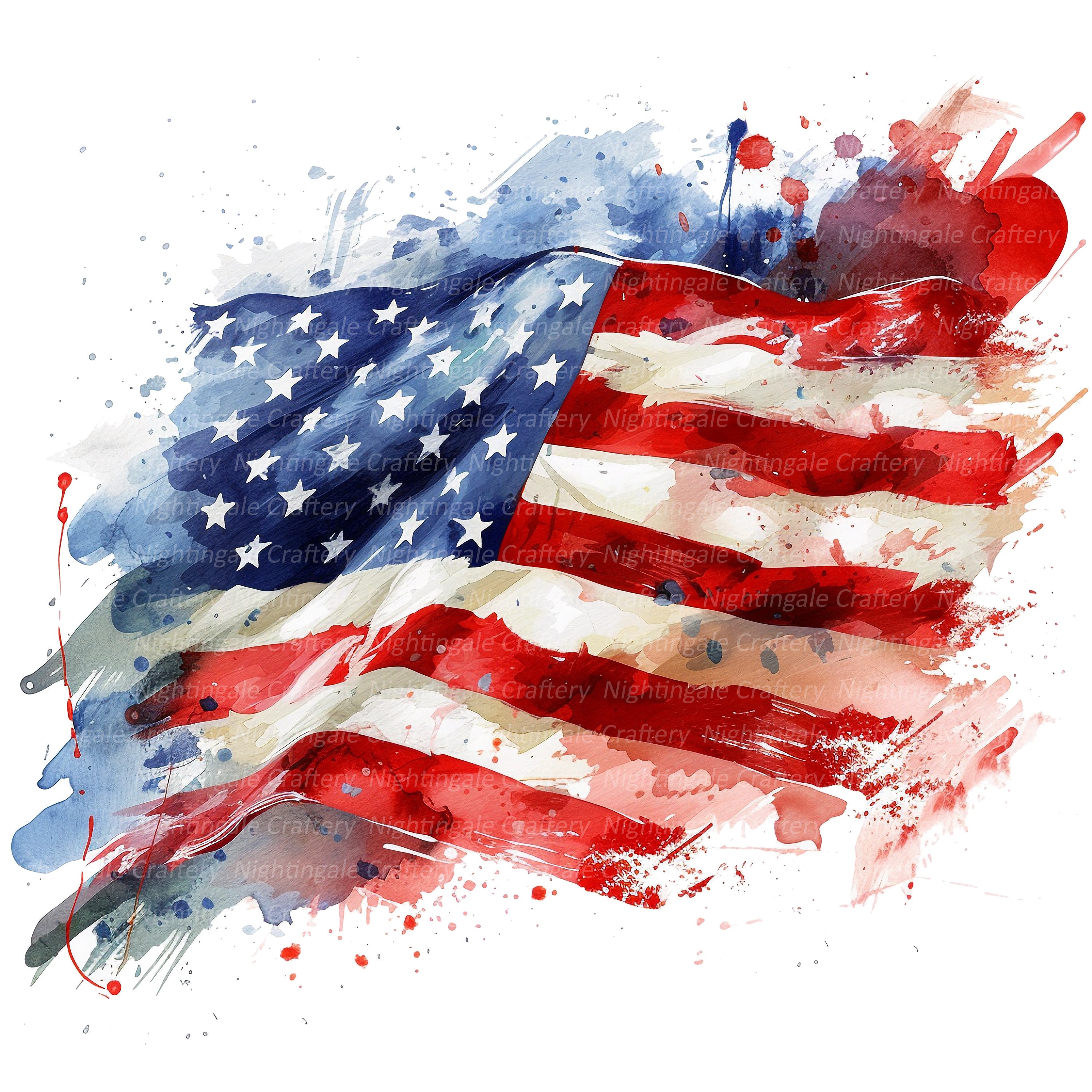 12 PNG USA Flag Clipart, Watercolor USA Flag, Printable