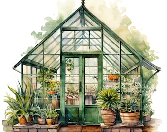 10 imágenes prediseñadas de invernaderos de jardín, planificador digital, imágenes prediseñadas de acuarela imprimibles, JPG de alta calidad, descarga digital, manualidades de papel, diario de recortes