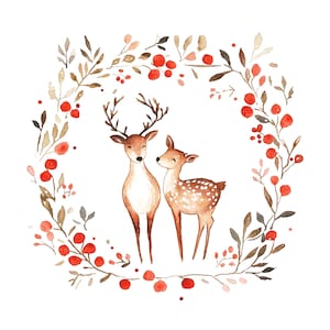 8 Carte de cerf de Noël, renne, wapiti, clipart aquarelle imprimable, fichiers JPG de haute qualité, téléchargement numérique, créations en papier, journal de bordel