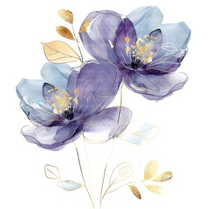 10 Abstract Flowers Clipart, Purple Flowers, Printable Watercolor ...
