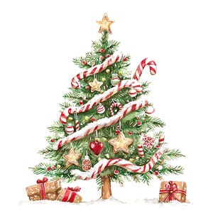 8 cliparts arbre de Noël bonbon, clipart aquarelle imprimable, JPG de haute qualité, téléchargement numérique, créations en papier, carnets de bord, carte de Noël