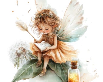 8 Fairy and Jar Clipart, Fairy Letter Clipart, Printable Watercolor clipart, High Quality PNGs, Digital download, Paper craft, junk journals