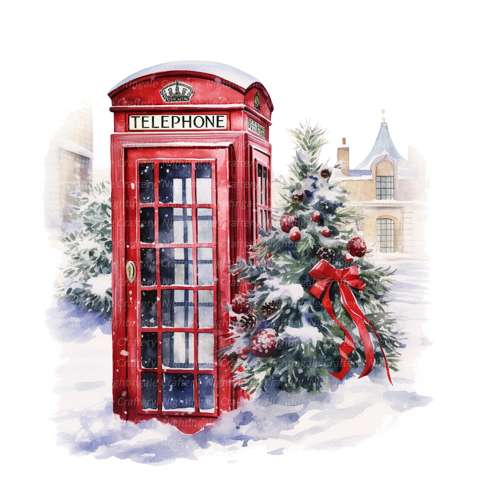 Winter Telephone 8 Phone Booth Winter Clipart, Telephone Booth, Printable Watercolor ...