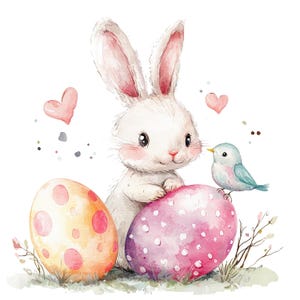 10 Osterhase Cartoon Clipart, Oster Clipart, druckbare Aquarell Clipart, hochwertige JPG / PNGs, digitaler Download, Papiermodell, Journal