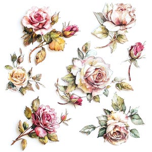 12 Printable Roses Ephemera, Decoupage, Scrapbooking, Paper Craft, High Quality JPGs, Digital download, Junk Journal, Sublimation, Roses Art