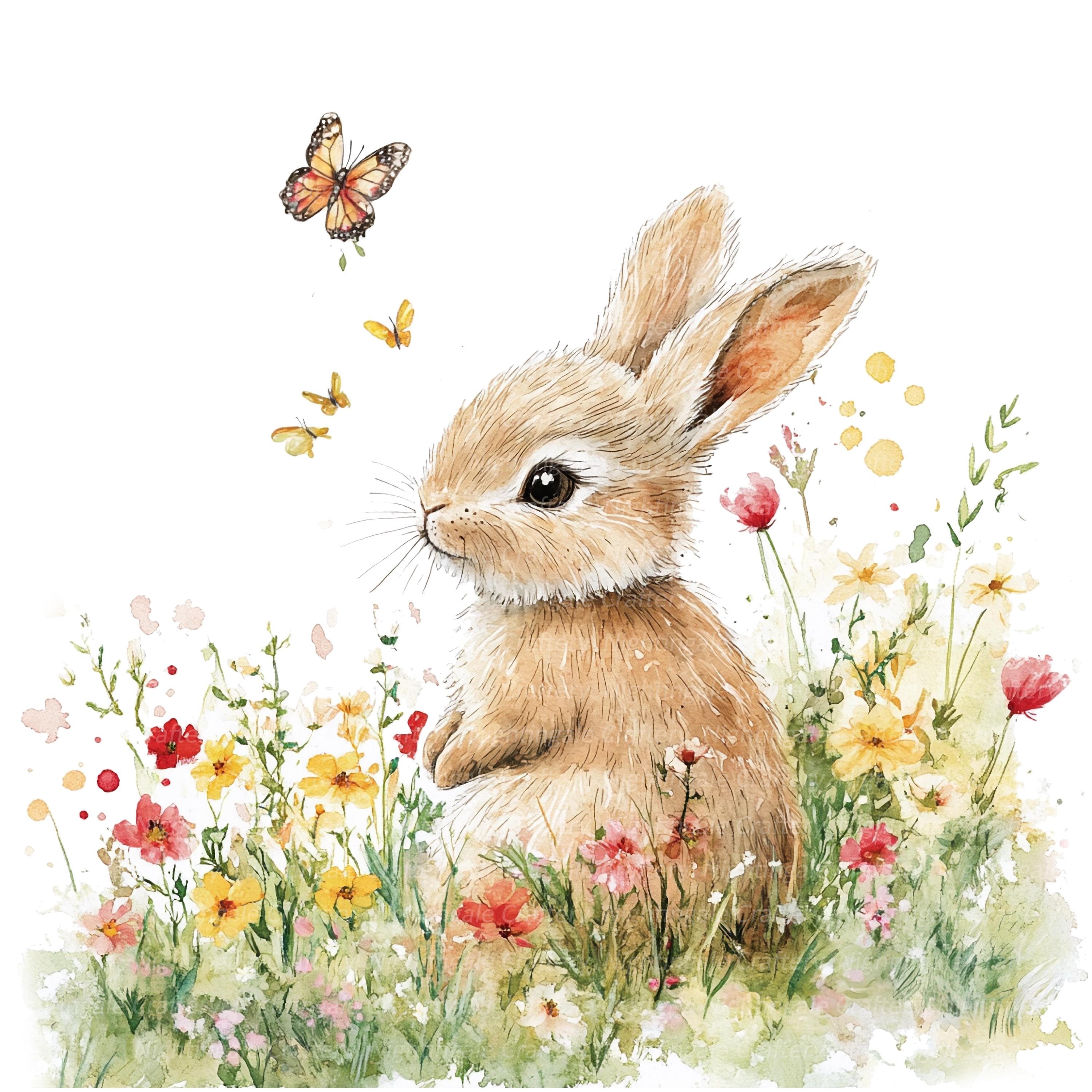 12 Floral Bunny Clipart Set 2, Cute Bunny Clipart, Printable Watercolor ...