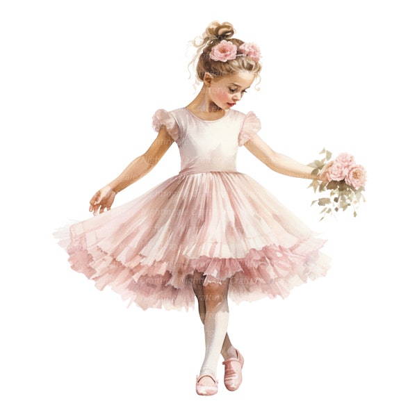 10 Little Girl Ballerina Clipart, Ballet Dancer, Printable Watercolor clipart, High Quality JPG, Digital download, Paper craft, junk journal