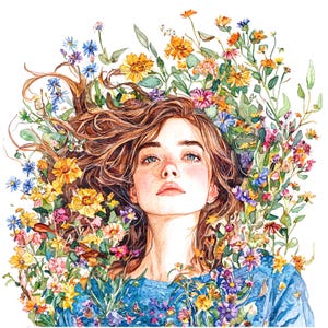 13 Clipart di donne floreali, donne nel prato, clipart di acquerelli stampabili, JPG di alta qualità, download digitale, diari spazzatura, lavoretti di carta