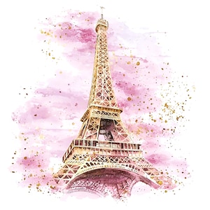 10 Pink Eiffel tower Clipart, Paris Clipart, Printable Watercolor clipart, High Quality JPGs, Digital download, Paper craft, junk journal