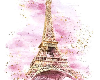 10 roze Eiffeltoren clipart, Parijs clipart, afdrukbare aquarel clipart, hoge kwaliteit jpg's, digitale download, Paper Craft, junk journal