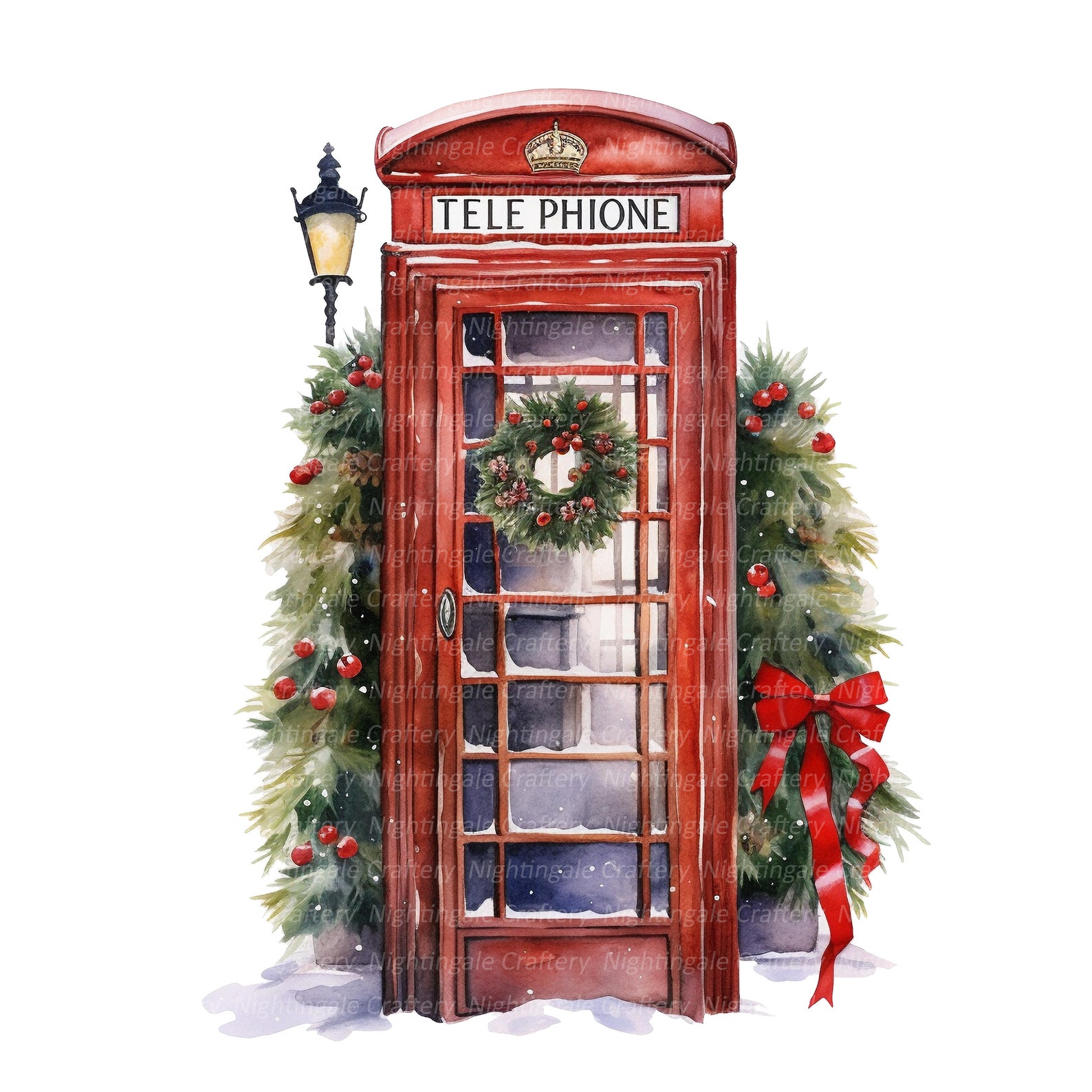 Winter Telephone 8 Phone Booth Winter Clipart, Telephone Booth, Printable Watercolor ...
