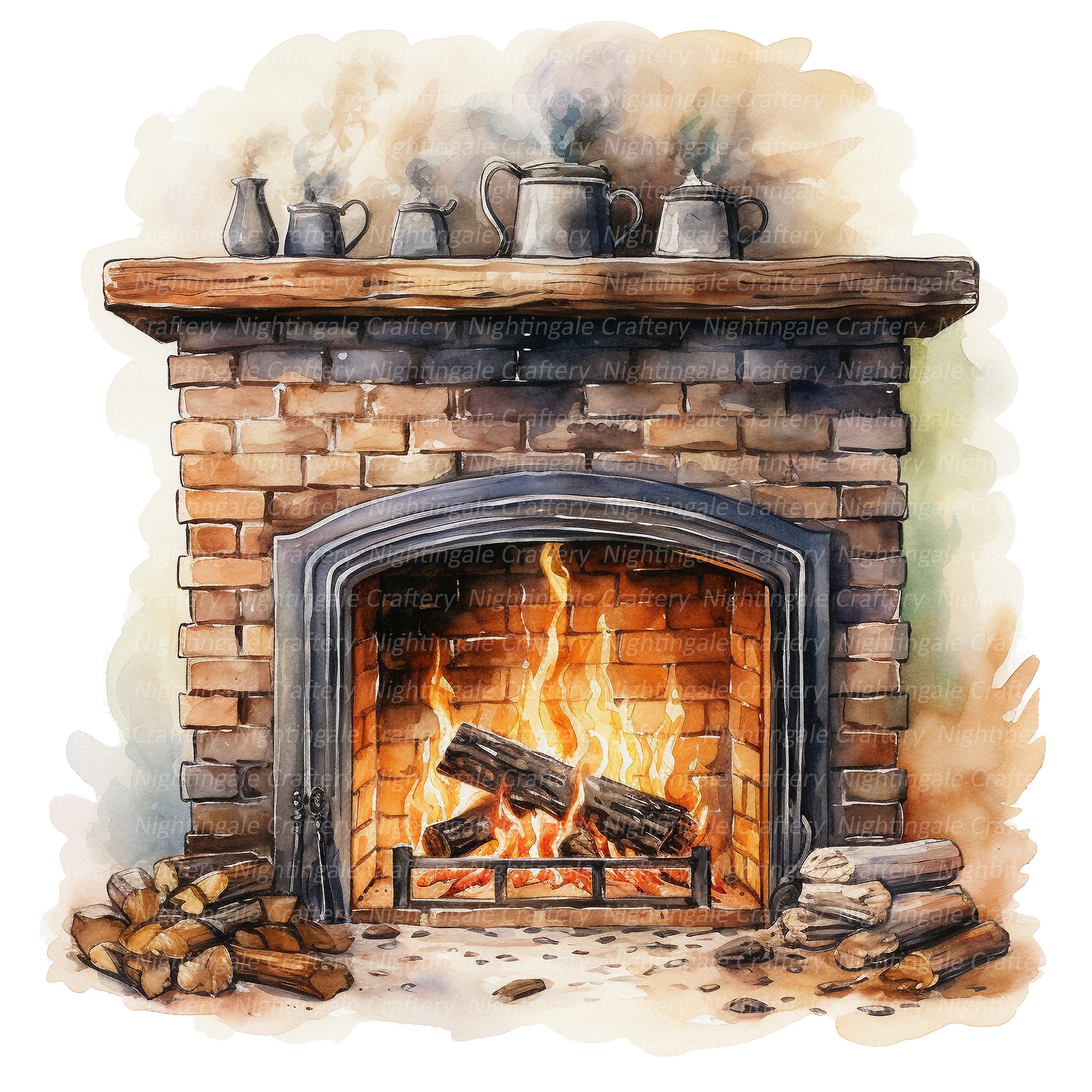 10 Fireplace Clipart Printable Watercolor Clipart High - Etsy UK