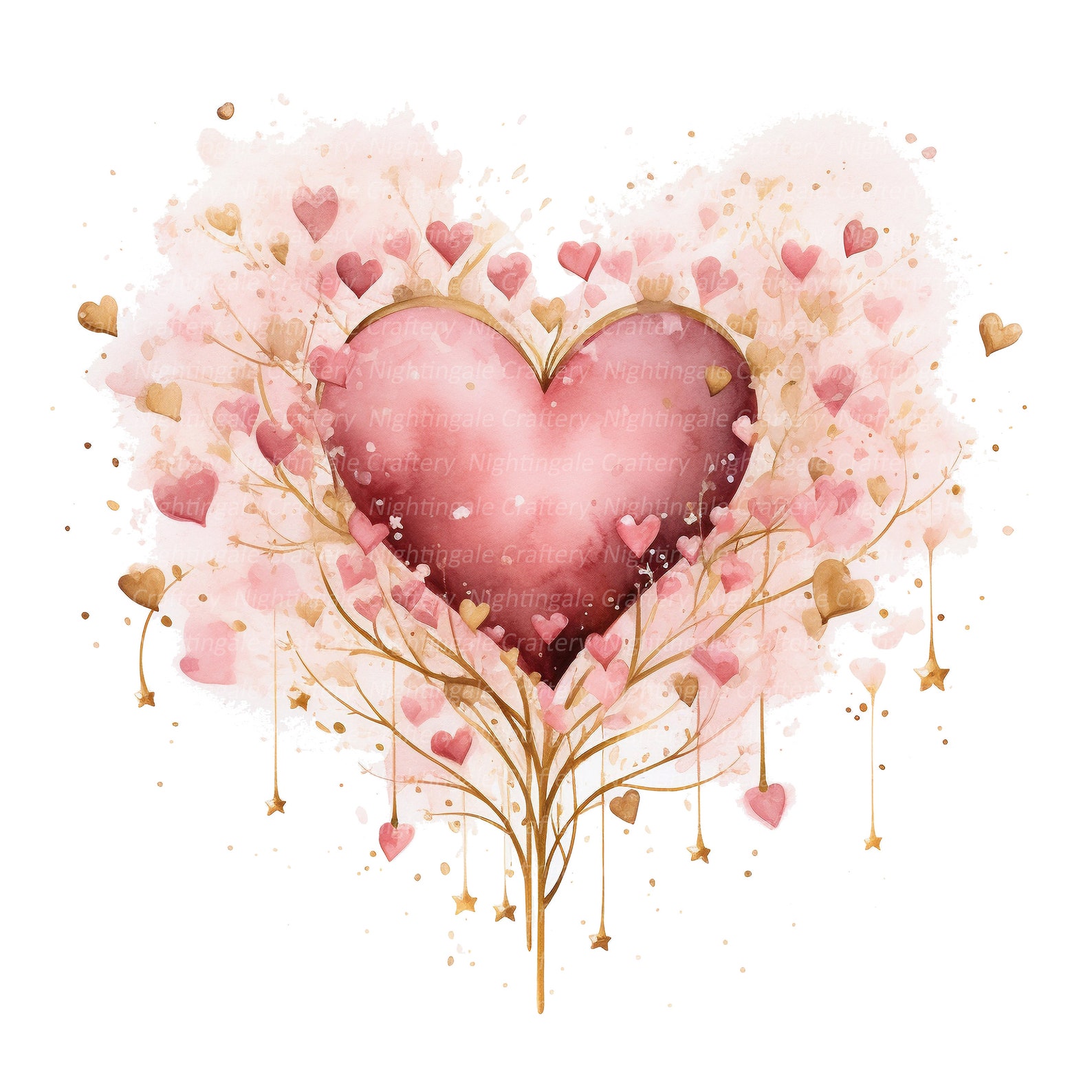 14 PNG Pink Gold Hearts Clipart, Floral Heart Clipart, Digital Clipart ...