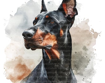 水彩ドーベルマン クリップアート バンドル、犬種のクリップアート