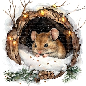 Ensemble de 8 cliparts souris endormie, trou de souris, clipart aquarelle imprimable, fichiers JPG de haute qualité, téléchargement numérique, créations en papier, journaux indésirables