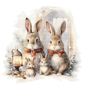 16 Hasenfamilie Weihnachten Clipart, Weihnachtshase, druckbare Aquarell Clipart, hochwertige JPG, digitaler Download, Papiermodell