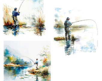 水彩画「釣り人」 水彩画「釣り人」 水彩画「釣り人」