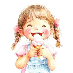 9 imágenes prediseñadas de helado para niños, helado de dibujos animados, imágenes prediseñadas de acuarela imprimibles, archivos JPG de alta calidad, descarga digital, manualidades de papel, diario basura