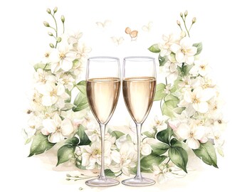 White Cotton Cards Handgemachte Karte – Champagner & Blumen Motiv | 16 X 16 Cm, Mit STRASS & Glitzer | Inkl. Umschlag, Leer Innen