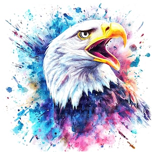 10 Patriotic Eagle Clipart Set 3, Bald Eagle, Printable Watercolor clipart, High Quality JPGs, Digital download, Paper craft, junk journals